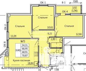 4-к квартира, строящийся дом, 70м2, 9/11 этаж