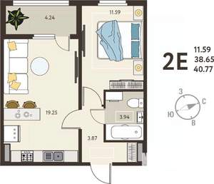 1-к квартира, вторичка, 41м2, 18/18 этаж