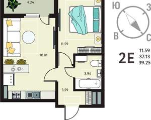 1-к квартира, вторичка, 39м2, 4/18 этаж