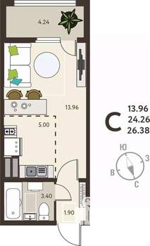 Студия квартира, вторичка, 26м2, 15/18 этаж