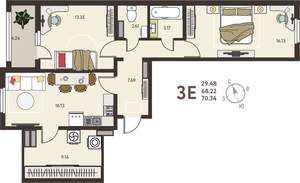 2-к квартира, вторичка, 70м2, 3/18 этаж