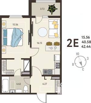 1-к квартира, вторичка, 42м2, 18/18 этаж