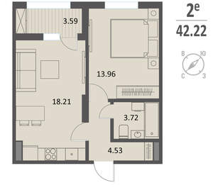1-к квартира, вторичка, 42м2, 6/16 этаж