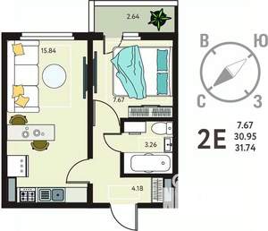 1-к квартира, вторичка, 32м2, 8/17 этаж