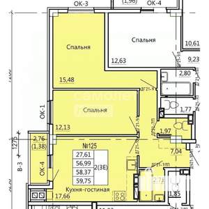 3-к квартира, вторичка, 60м2, 6/11 этаж