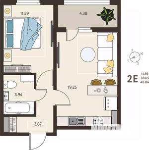 1-к квартира, вторичка, 41м2, 13/18 этаж