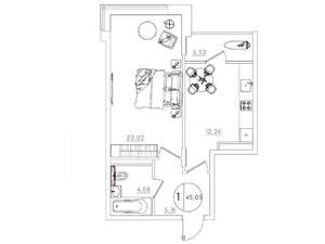 1-к квартира, вторичка, 45м2, 5/10 этаж