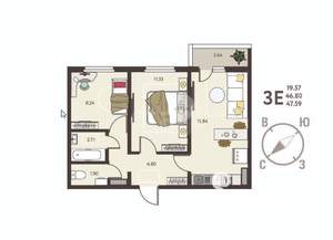 2-к квартира, вторичка, 48м2, 2/18 этаж