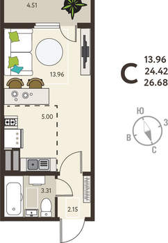 Студия квартира, вторичка, 27м2, 3/18 этаж
