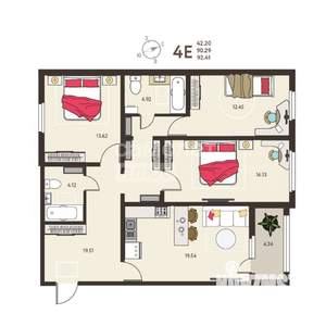 2-к квартира, вторичка, 67м2, 14/18 этаж