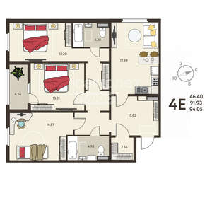 3-к квартира, вторичка, 94м2, 14/18 этаж