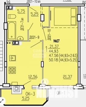 1-к квартира, сданный дом, 50м2, 3/10 этаж