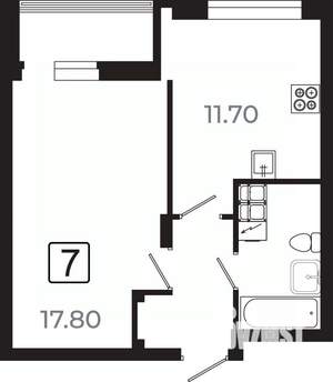 1-к квартира, вторичка, 40м2, 7/21 этаж