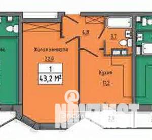 1-к квартира, вторичка, 43м2, 3/10 этаж