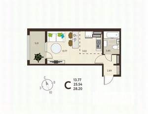 Студия квартира, вторичка, 28м2, 2/17 этаж