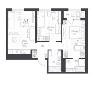 2-к квартира, вторичка, 64м2, 4/5 этаж