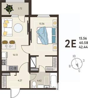 1-к квартира, вторичка, 42м2, 1/18 этаж