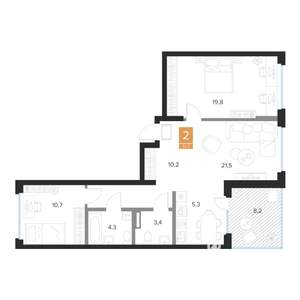 2-к квартира, вторичка, 78м2, 8/16 этаж