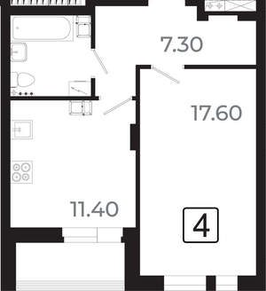 1-к квартира, вторичка, 42м2, 21/21 этаж