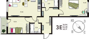 2-к квартира, вторичка, 65м2, 4/18 этаж