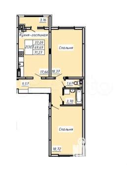 2-к квартира, вторичка, 72м2, 3/8 этаж