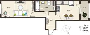 1-к квартира, вторичка, 43м2, 14/18 этаж