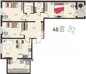 3-к квартира, вторичка, 85м2, 6/18 этаж