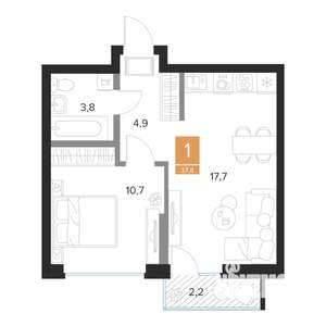 1-к квартира, вторичка, 38м2, 9/16 этаж