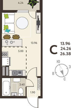 Студия квартира, вторичка, 26м2, 5/18 этаж