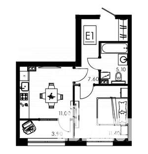 1-к квартира, вторичка, 39м2, 7/12 этаж