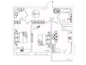 2-к квартира, вторичка, 64м2, 6/10 этаж