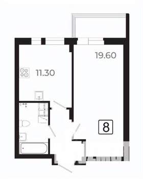 1-к квартира, вторичка, 42м2, 3/21 этаж