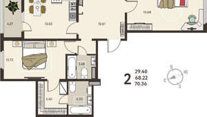 2-к квартира, вторичка, 70м2, 8/18 этаж