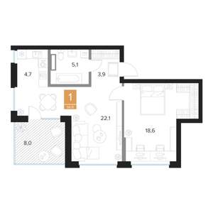 1-к квартира, вторичка, 57м2, 12/16 этаж