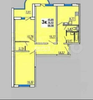 3-к квартира, вторичка, 77м2, 17/17 этаж