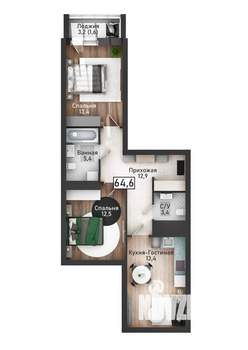 3-к квартира, вторичка, 65м2, 2/21 этаж