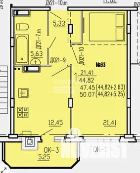 1-к квартира, сданный дом, 50м2, 7/10 этаж