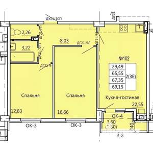 2-к квартира, вторичка, 69м2, 2/10 этаж