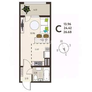 Студия квартира, вторичка, 27м2, 1/18 этаж