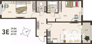 2-к квартира, вторичка, 66м2, 10/18 этаж