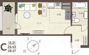 Студия квартира, вторичка, 26м2, 15/17 этаж