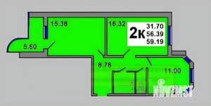 2-к квартира, вторичка, 56м2, 3/17 этаж