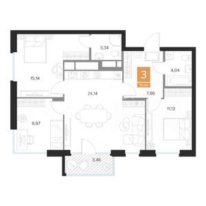 3-к квартира, вторичка, 77м2, 3/9 этаж