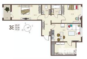 2-к квартира, строящийся дом, 75м2, 5/17 этаж