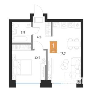 1-к квартира, вторичка, 37м2, 16/16 этаж