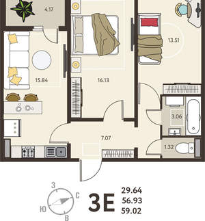 2-к квартира, вторичка, 59м2, 2/18 этаж