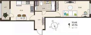 1-к квартира, вторичка, 43м2, 10/18 этаж