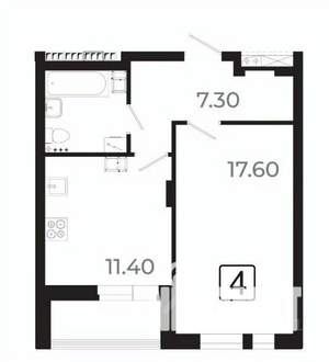 1-к квартира, строящийся дом, 42м2, 19/21 этаж