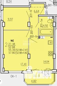 2-к квартира, сданный дом, 58м2, 1/10 этаж