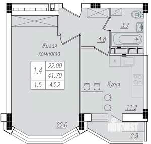 1-к квартира, вторичка, 43м2, 4/10 этаж